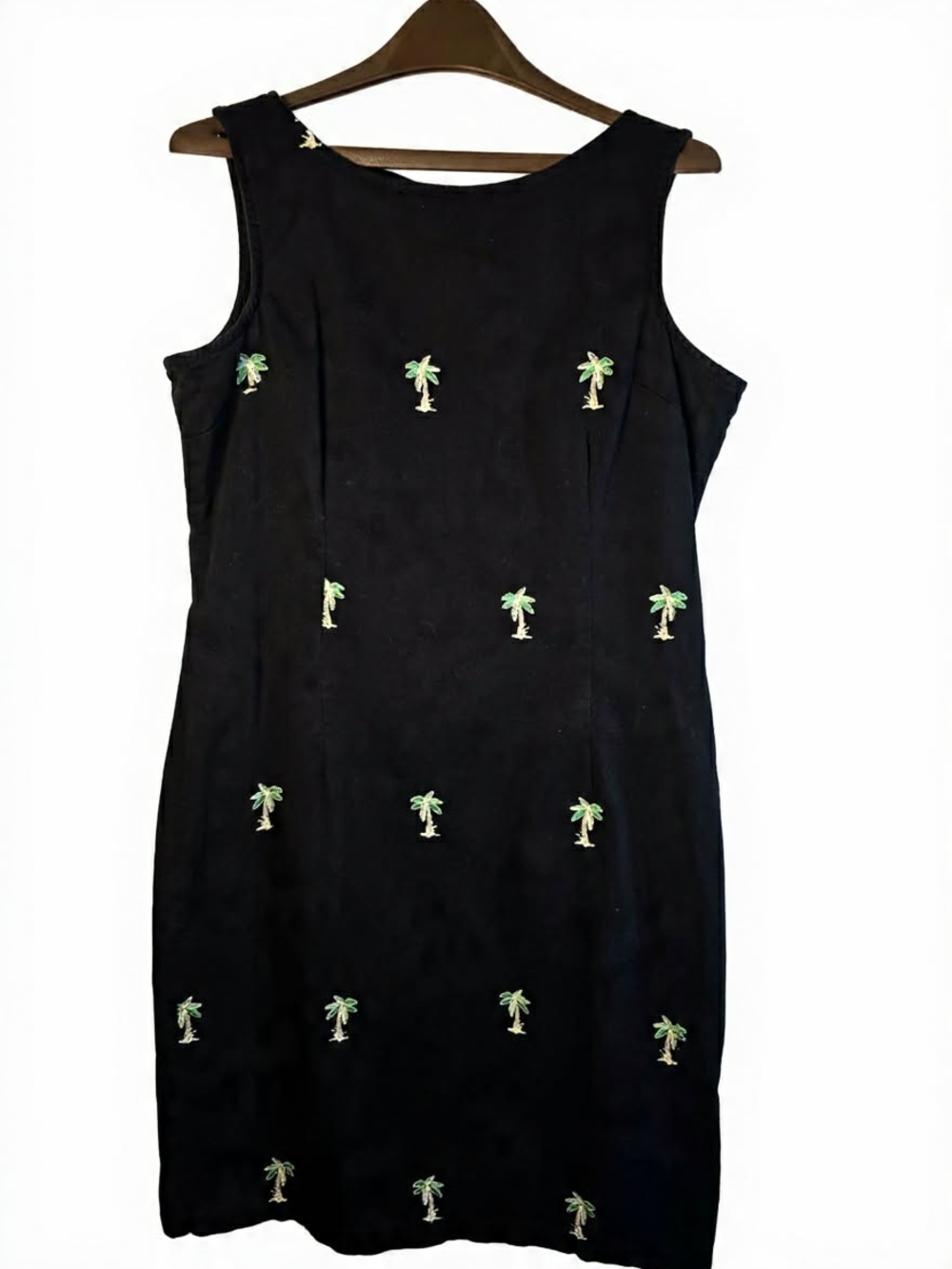 CB casual Black‎ Sleeveless Midi Dress with Green Palm Embroidery Coastal